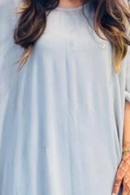 Shop_Ruchira Nangalia_Blue Georgette Boat Asymmetric Kaftan And Pant Set _Online_at_Aza_Fashions