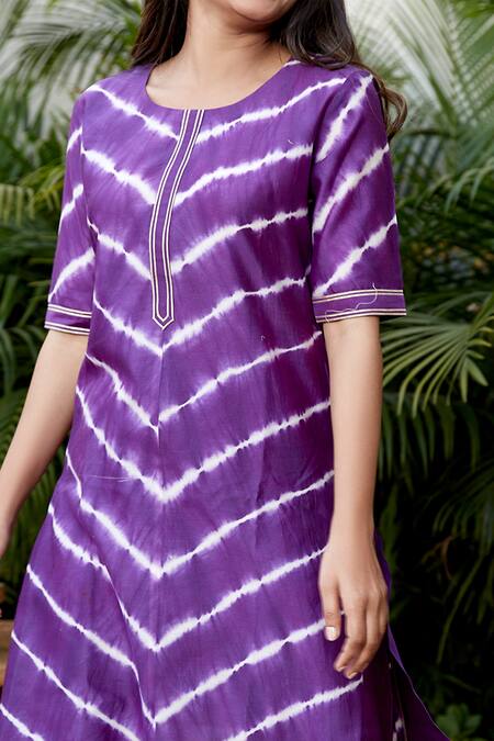 Ruchira Nangalia_Purple Chanderi, Modal Round Leheriya Print Kurta And Palazzo Set _at_Aza_Fashions