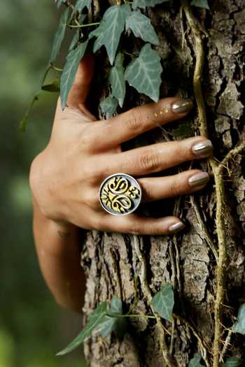 Sangeeta Boochra Gold Plated Cut Work Handcrafted Ring at Aza Fashions Sangeeta Boochra_Gold Plated Cut Work Handcrafted Ring _at_Aza_Fashions