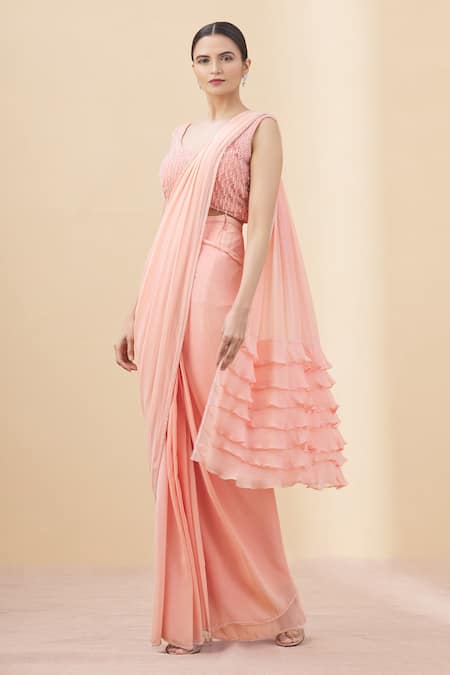 ARPAN VOHRA Pre-Draped Ruffle Saree With Blouse 