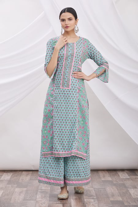 Printed Kurti With Plazo Designer Floral Print Suits With Palazzo – Lady  India