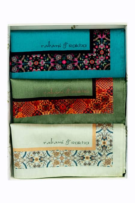 Rabani & Rakha Printed Pocket Square Gift Box Set of 3 