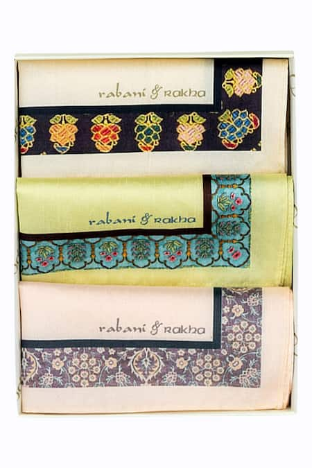 Rabani & Rakha Printed Pocket Square Gift Box Set of 3 