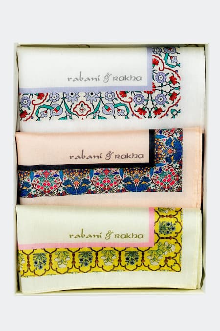 Rabani & Rakha Printed Pocket Square Gift Box Set of 3 