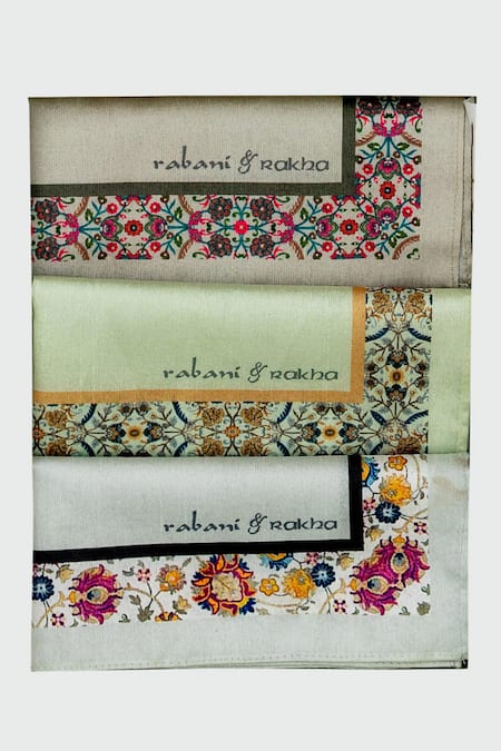 Rabani & Rakha Printed Pocket Square Gift Box Set of 3 