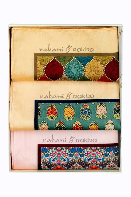 Rabani & Rakha Printed Pocket Square Gift Box Set of 3 