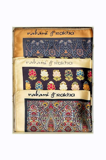 Rabani & Rakha Printed Pocket Square Gift Box Set of 3 