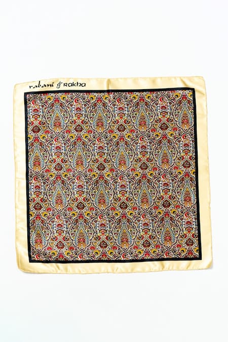 Shop Rabani & Rakha Multi Color Printed Pocket Square Gift Box Set Of 3 at Aza Fashions Shop_Rabani & Rakha_Multi Color Printed Pocket Square Gift Box Set Of 3 _at_Aza_Fashions