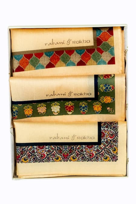 Rabani & Rakha Printed Pocket Square Gift Box Set of 3 