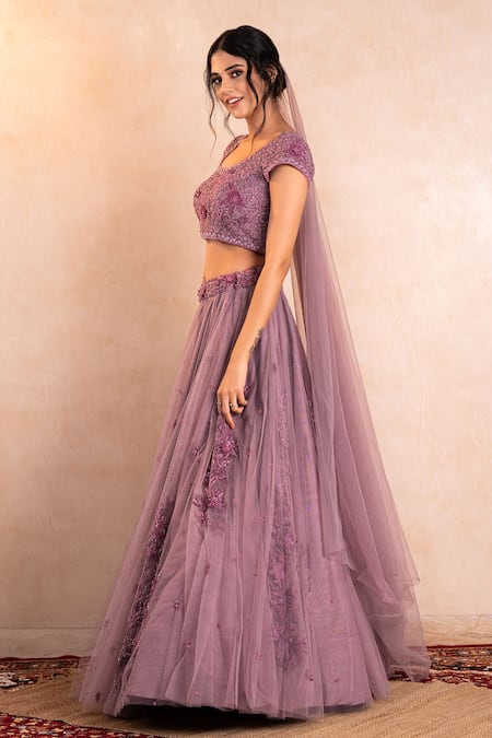 Shop Shikha And Srishti Design Purple Organza, Net Round Embroidered Lehenga Set at Aza Fashions Shop_Shikha And Srishti Design_Purple Organza, Net Round Embroidered Lehenga Set _at_Aza_Fashions