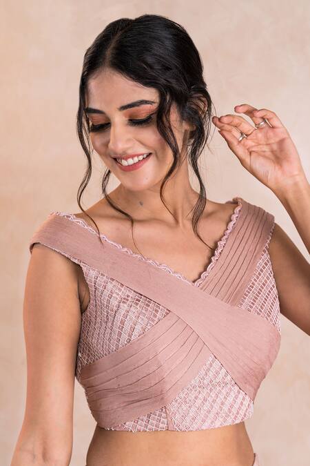 Shikha And Srishti Design Pink Organza V Neck Layered Lehenga Set Online at Aza Fashions Shikha And Srishti Design_Pink Organza V Neck Layered Lehenga Set _Online_at_Aza_Fashions