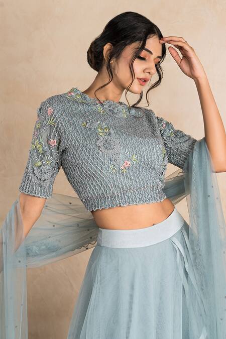 Shikha And Srishti Design Blue Organza, Net Round Layered Lehenga Set Online at Aza Fashions Shikha And Srishti Design_Blue Organza, Net Round Layered Lehenga Set _Online_at_Aza_Fashions