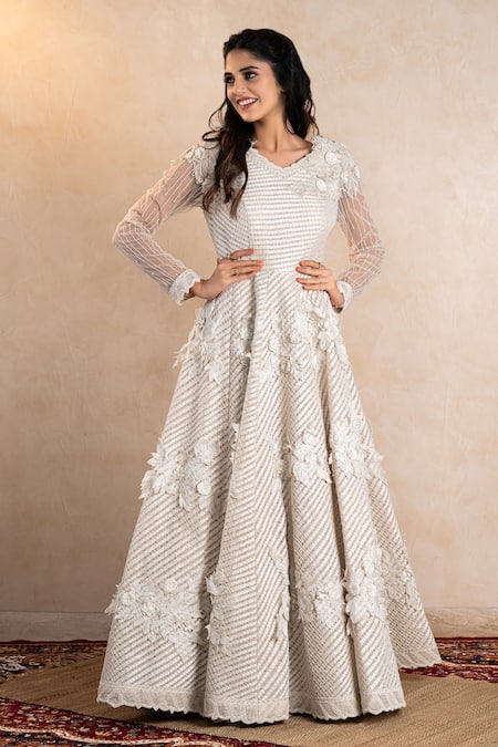 Embellished White Embroidery Work Long Anarkali Suit – bollywoodlehenga