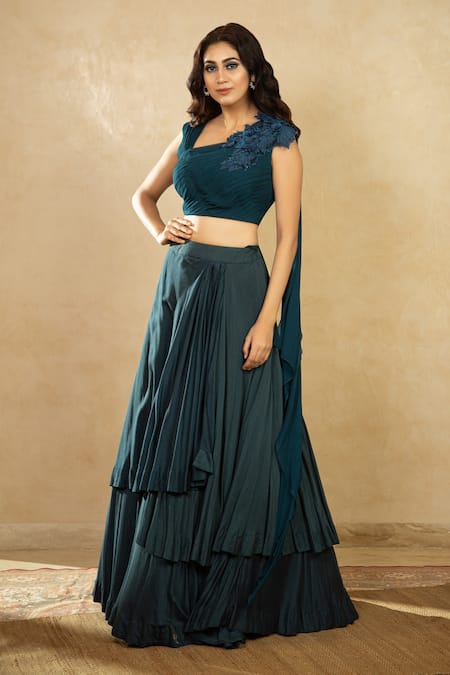 Party Wear Stitched Blue layered net Lehenga and crop, Dry Clean Only at Rs  2500 in Gautam Budh Nagar