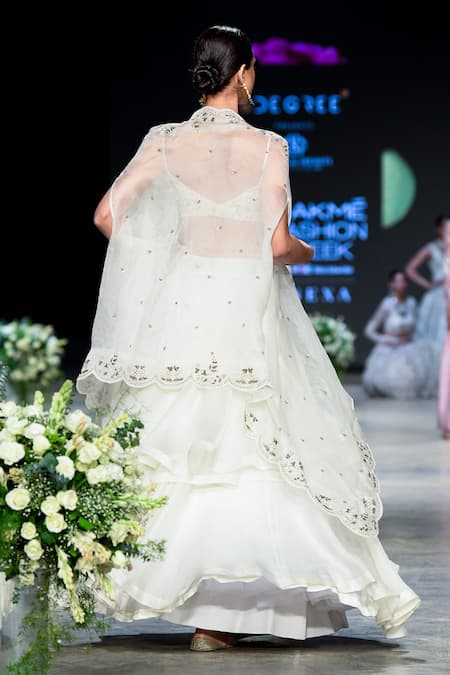Shop_Shikha And Srishti Design_White Organza Open Jacket Lehenga Set _at_Aza_Fashions