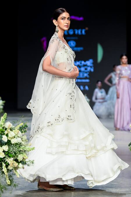 Shikha And Srishti Design_White Organza Open Jacket Lehenga Set _Online_at_Aza_Fashions