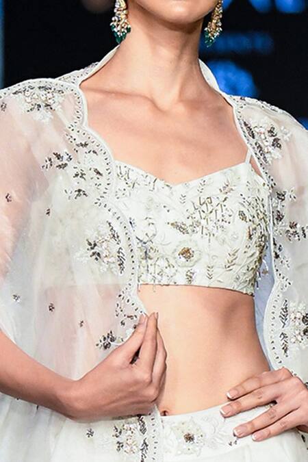 Buy_Shikha And Srishti Design_White Organza Open Jacket Lehenga Set _Online_at_Aza_Fashions