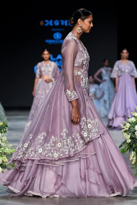 Shikha And Srishti Design_Purple Organza Jacket Lehenga Set _Online_at_Aza_Fashions