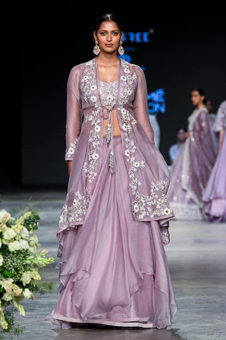 Buy_Shikha And Srishti Design_Purple Organza Jacket Lehenga Set _Online_at_Aza_Fashions