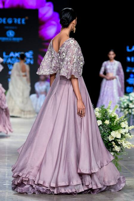 Shikha And Srishti Design_Purple Organza V Neck Embroidered Gown _Online_at_Aza_Fashions