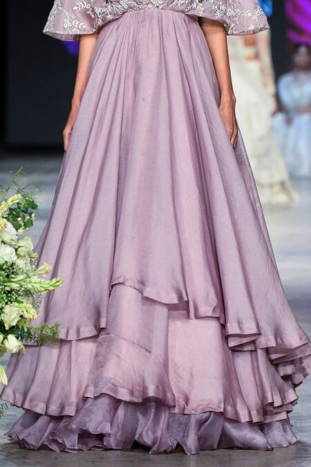 Shikha And Srishti Design_Purple Organza V Neck Embroidered Gown _at_Aza_Fashions