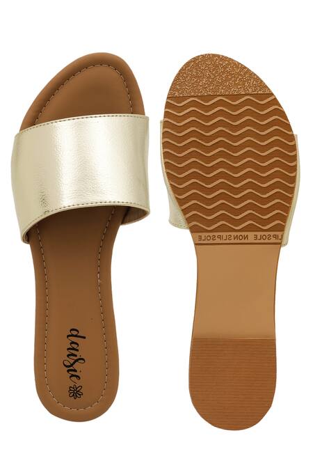 Buy_Daisie_Gold Metallic Strap Sliders_Online_at_Aza_Fashions