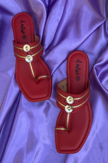 Daisie Red Embellished Kolhapuri Flats