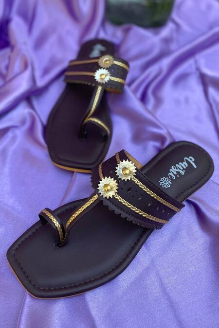Shop_Daisie_Brown Embellished Kolhapuri Flats_Online_at_Aza_Fashions