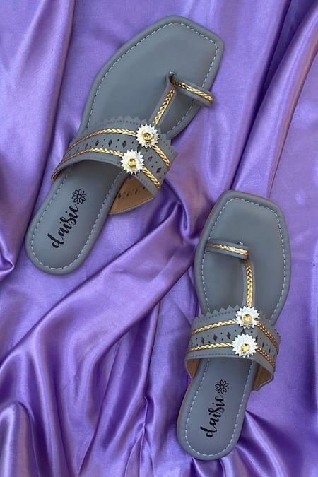 Daisie Grey Embellished Kolhapuri Flats 