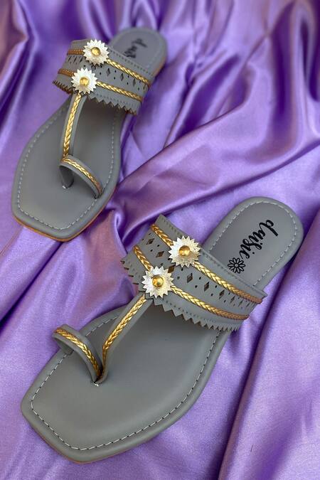 Daisie_Grey Embellished Kolhapuri Flats_at_Aza_Fashions
