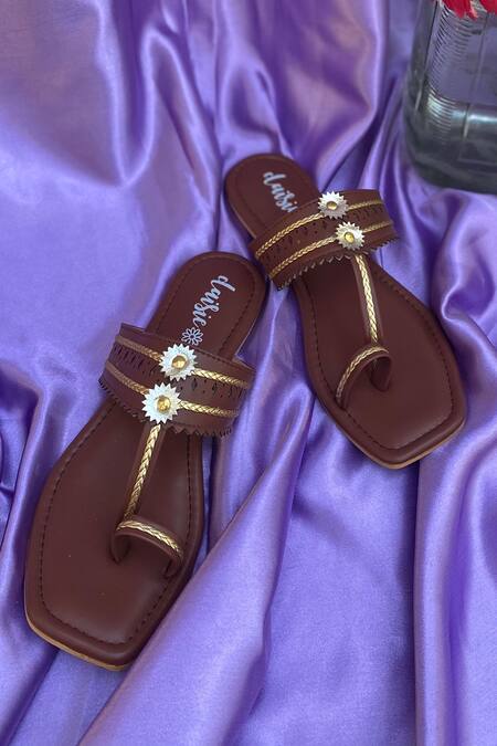 Buy_Daisie_Brown Embellished Kolhapuri Flats_Online_at_Aza_Fashions