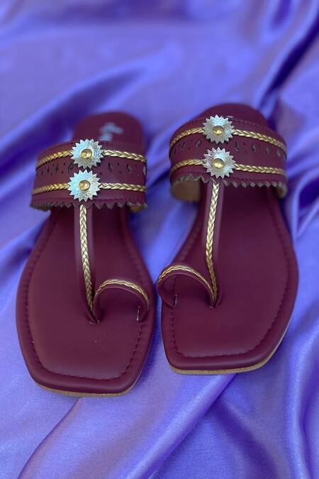 Daisie_Brown Embellished Kolhapuri Flats_Online_at_Aza_Fashions