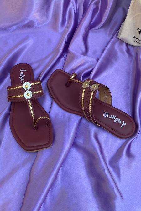 Buy_Daisie_Brown Embellished Kolhapuri Flats_Online_at_Aza_Fashions