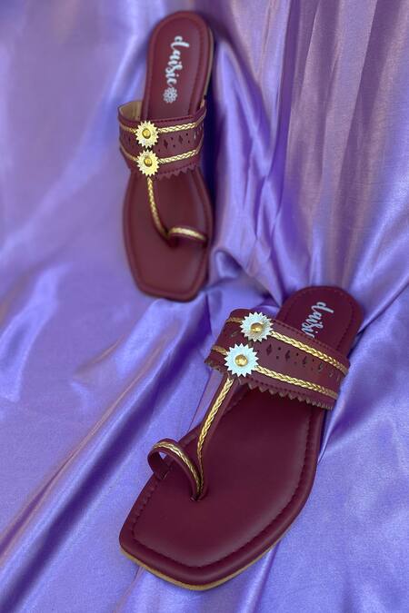 Shop_Daisie_Brown Embellished Kolhapuri Flats_Online_at_Aza_Fashions