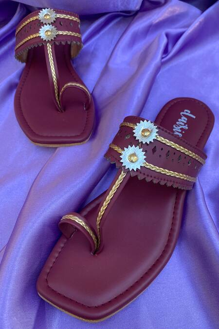 Daisie_Brown Embellished Kolhapuri Flats_at_Aza_Fashions