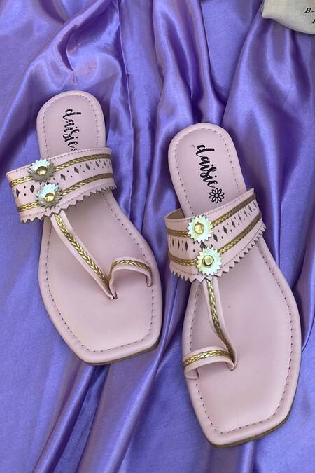 Buy_Daisie_Pink Embellished Kolhapuri Flats_Online_at_Aza_Fashions