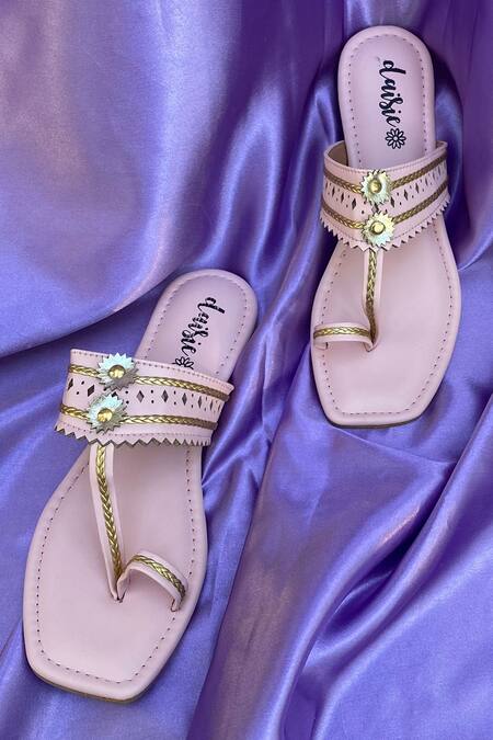 Daisie_Pink Embellished Kolhapuri Flats_at_Aza_Fashions