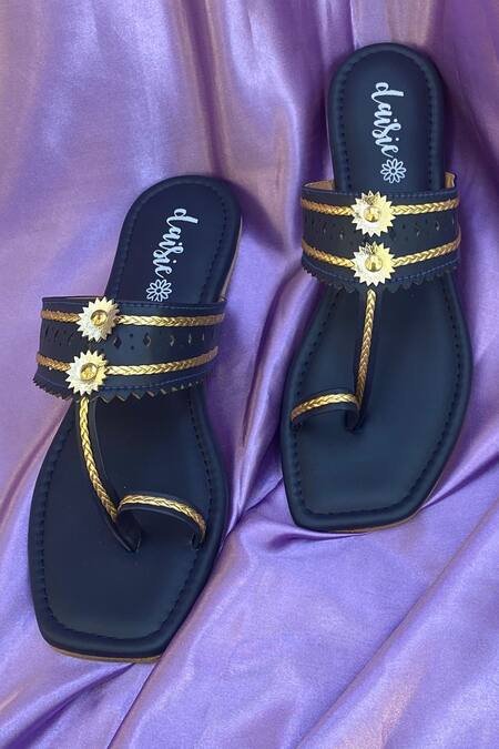 Daisie_Blue Embellished Kolhapuri Flats_Online_at_Aza_Fashions
