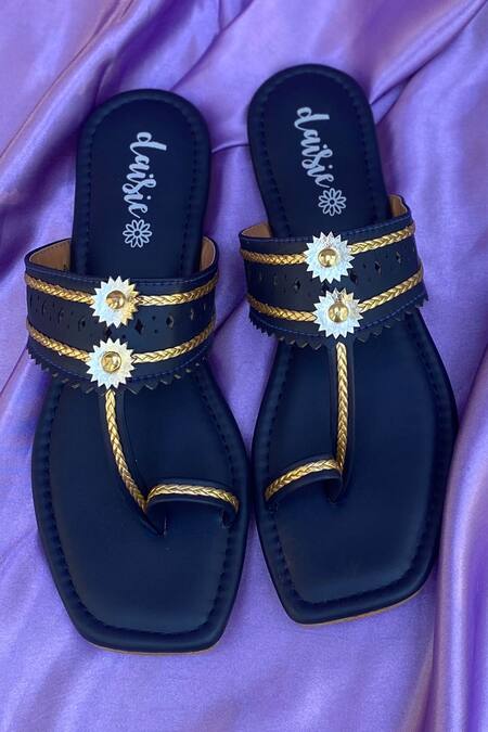 Buy_Daisie_Blue Embellished Kolhapuri Flats_Online_at_Aza_Fashions