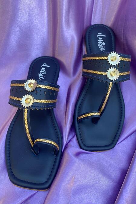 Shop_Daisie_Blue Embellished Kolhapuri Flats_Online_at_Aza_Fashions
