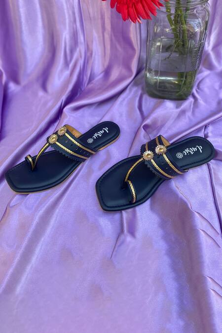 Daisie_Blue Embellished Kolhapuri Flats_at_Aza_Fashions