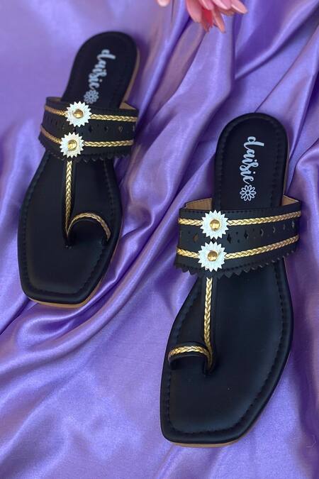 Daisie_Black Embellished Kolhapuri Flats_Online_at_Aza_Fashions