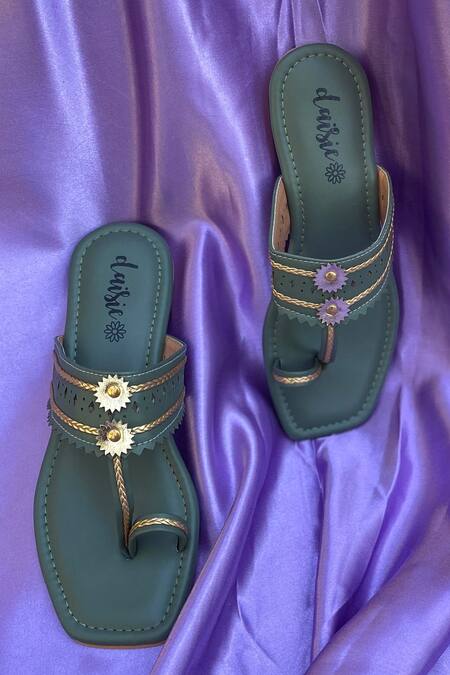 Buy_Daisie_Green Embellished Kolhapuri Flats_Online_at_Aza_Fashions