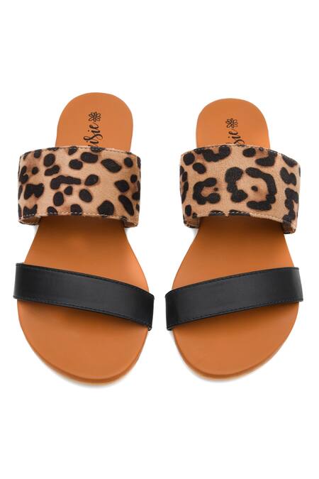 Daisie_Brown Animal Print Double Strap Sliders_Online_at_Aza_Fashions