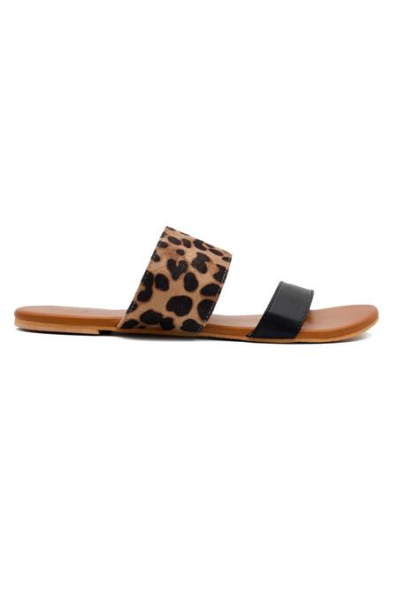 Daisie_Brown Animal Print Double Strap Sliders_at_Aza_Fashions