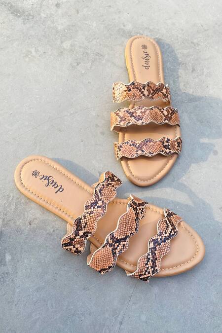 Buy_Daisie_Brown Animal Print Triple Strap Flats_Online_at_Aza_Fashions