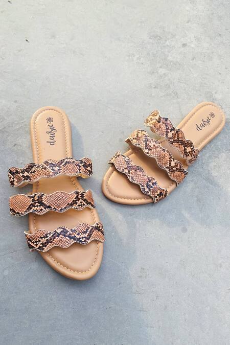 Shop_Daisie_Brown Animal Print Triple Strap Flats_Online_at_Aza_Fashions