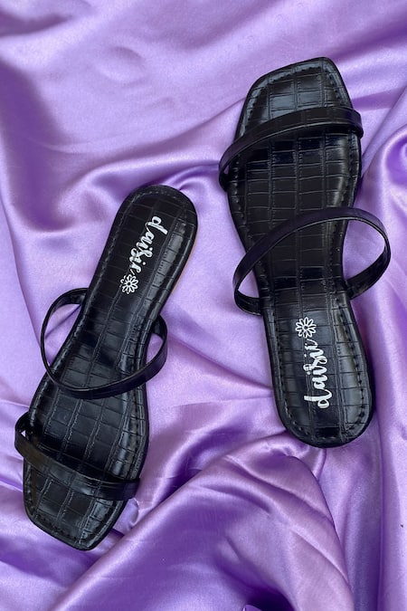 Shop_Daisie_Black Textured Strappy Flats_Online_at_Aza_Fashions