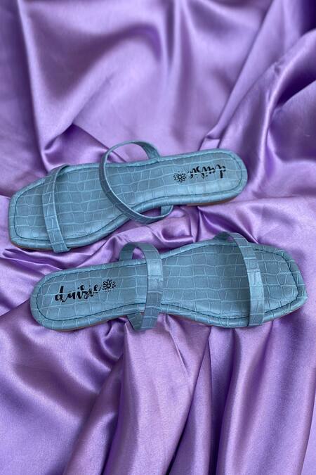 Daisie_Blue Textured Strappy Flats_Online_at_Aza_Fashions