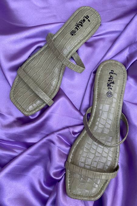 Shop Daisie Green Textured Strappy Flats at Aza Fashions Shop_Daisie_Green Textured Strappy Flats_at_Aza_Fashions